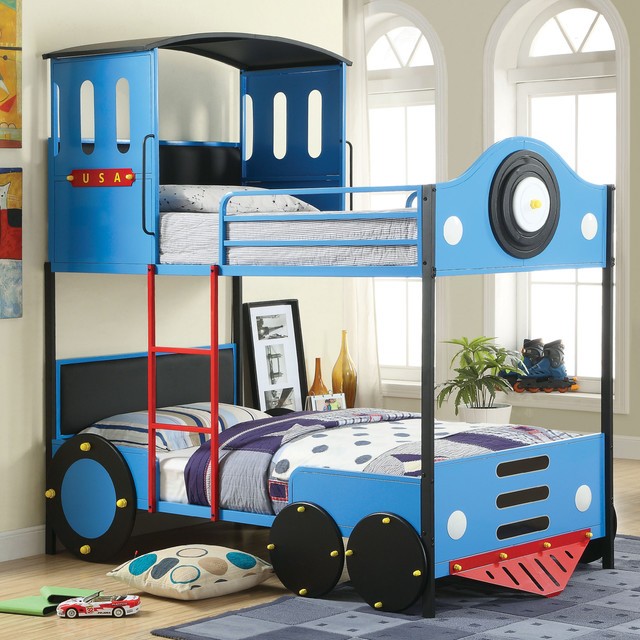 Furniture of america blue train locomotive metal youth
