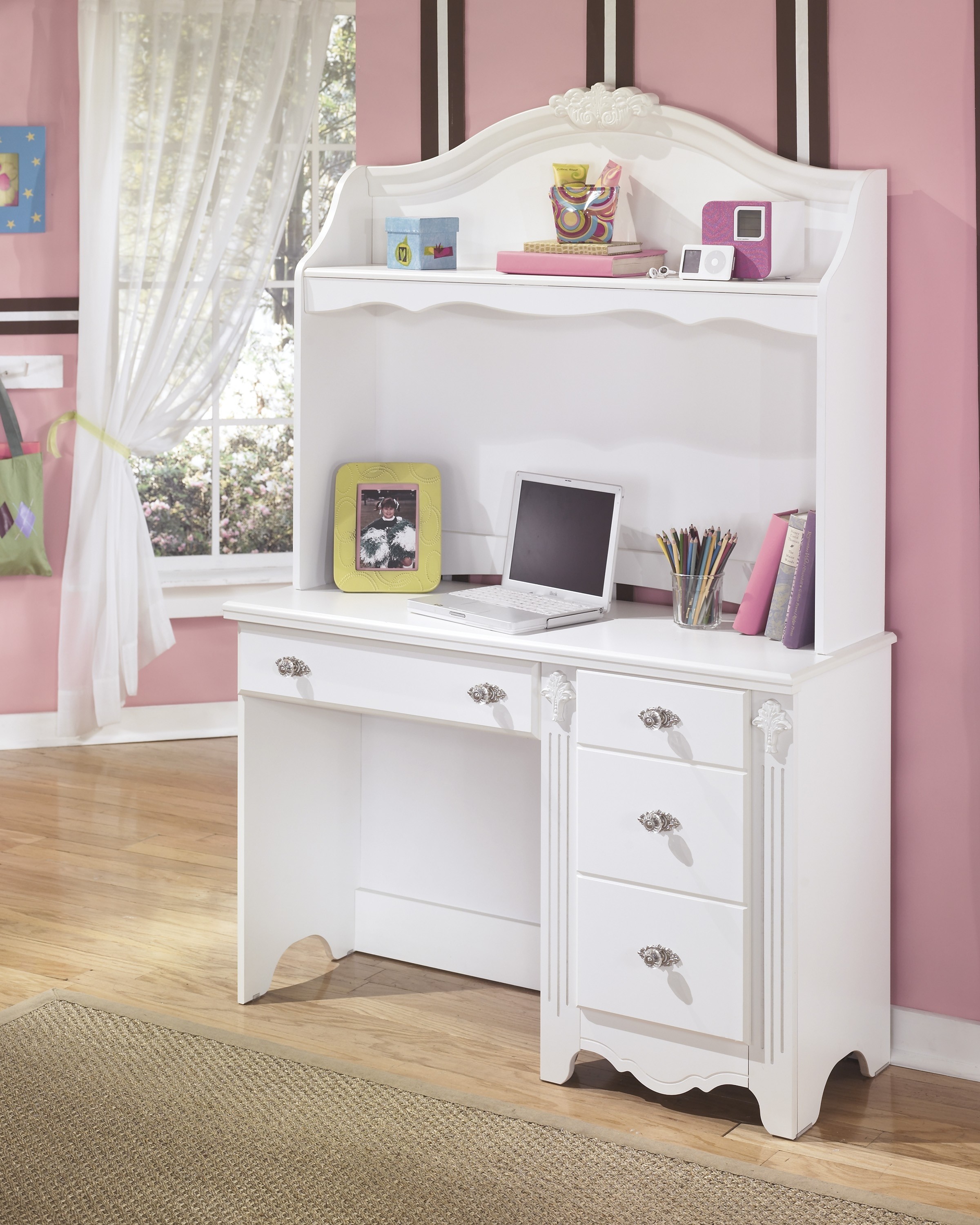 Furniture white bunk bed with desk for girls stylish