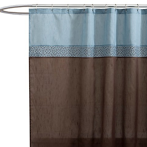 Geometric blue brown fabric shower curtain bed bath beyond
