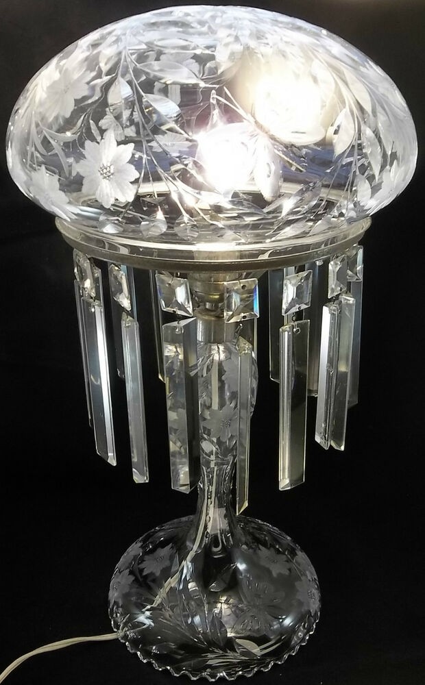Gorgeous vintage cut crystal dome table lamp long prisms