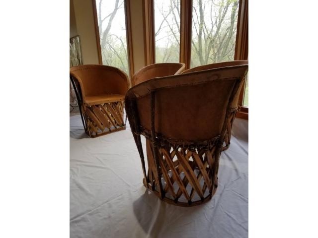 Handmade rustic leather barrel chairs for sale near 1