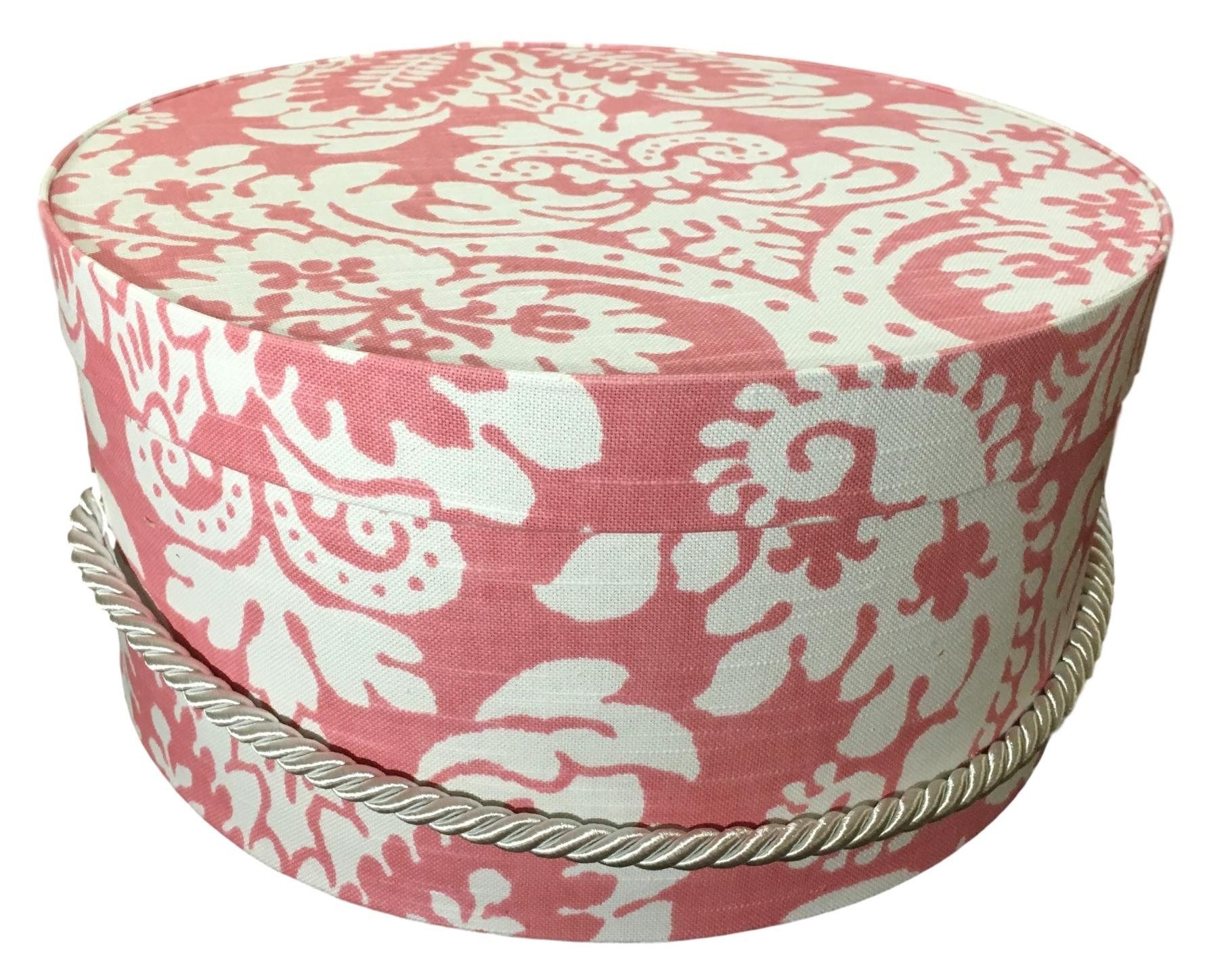 Hat box raspberry floral large decorative fabric covered