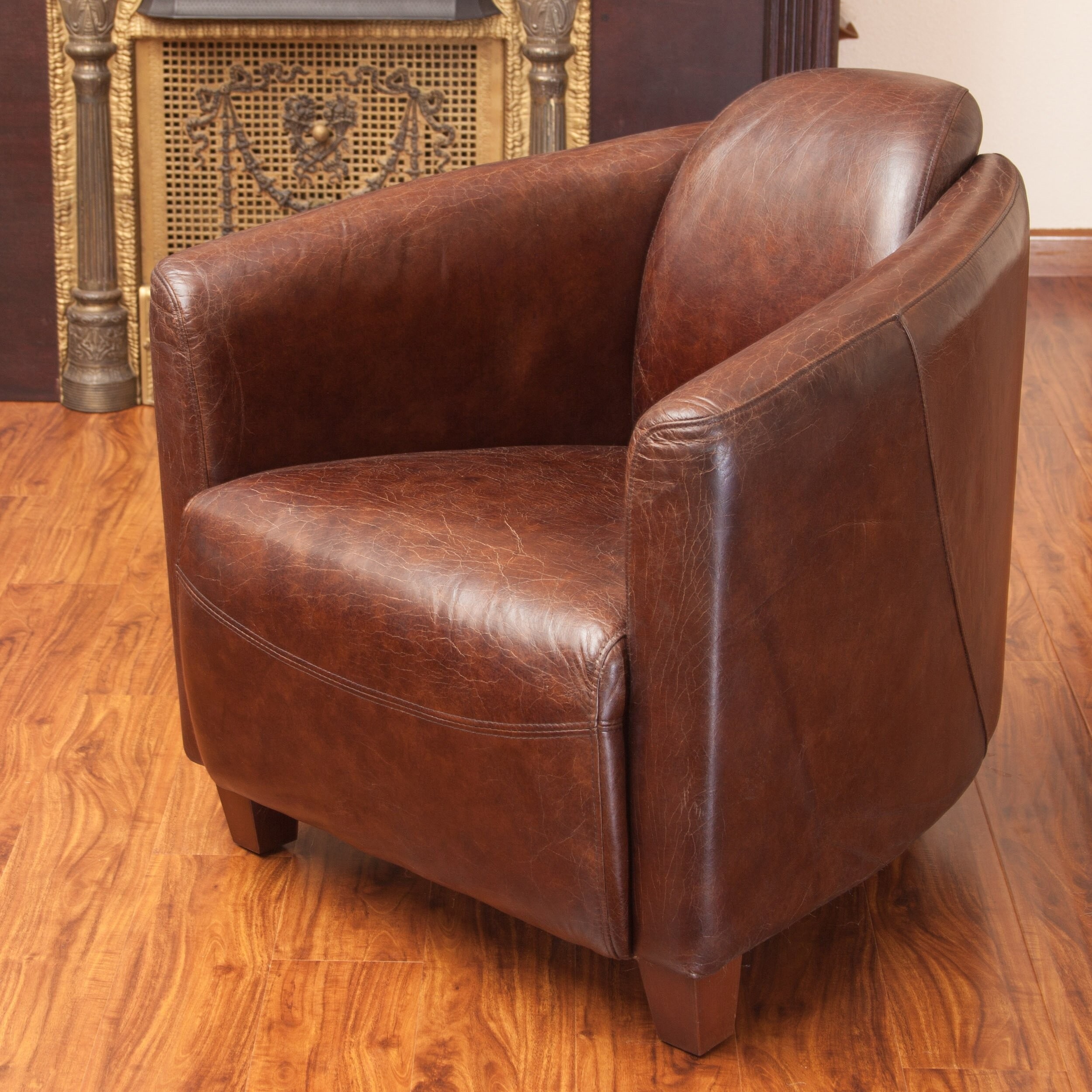 Empierre Brown Leather Club Chair & Ottoman Footstool Set w/ Nailhead  Accents - Modern - Living Room - Los Angeles - by GDFStudio