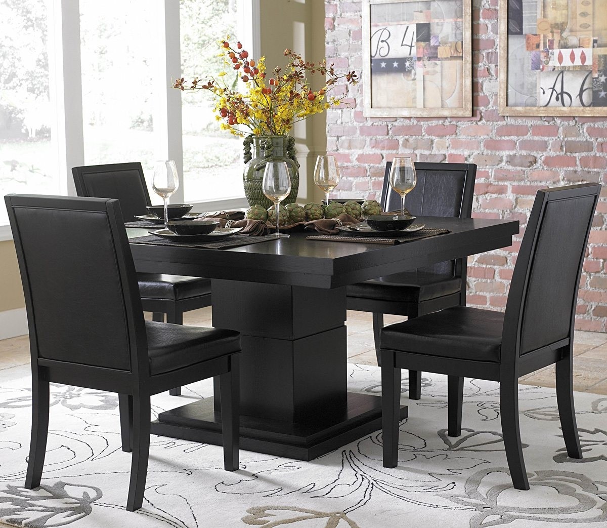 Homelegance cicero square pedestal dining table in black