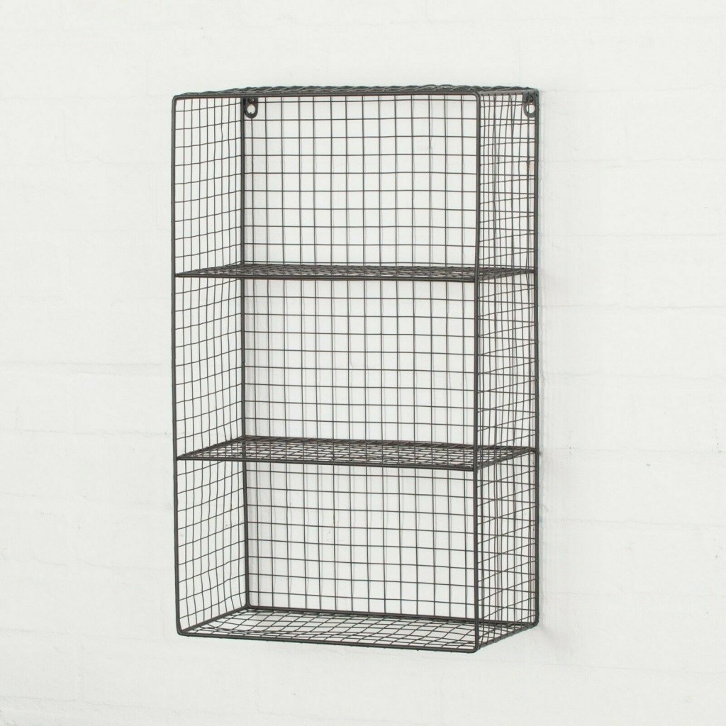 Industrial metal wire 3 tier black shelf rack vintage