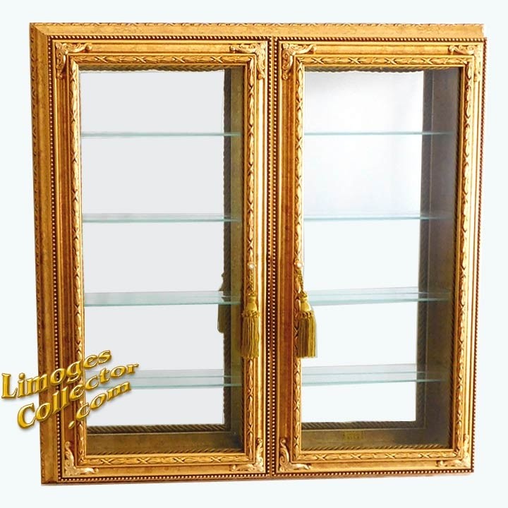 Italian gold leaf beveled glass curio display cabinets