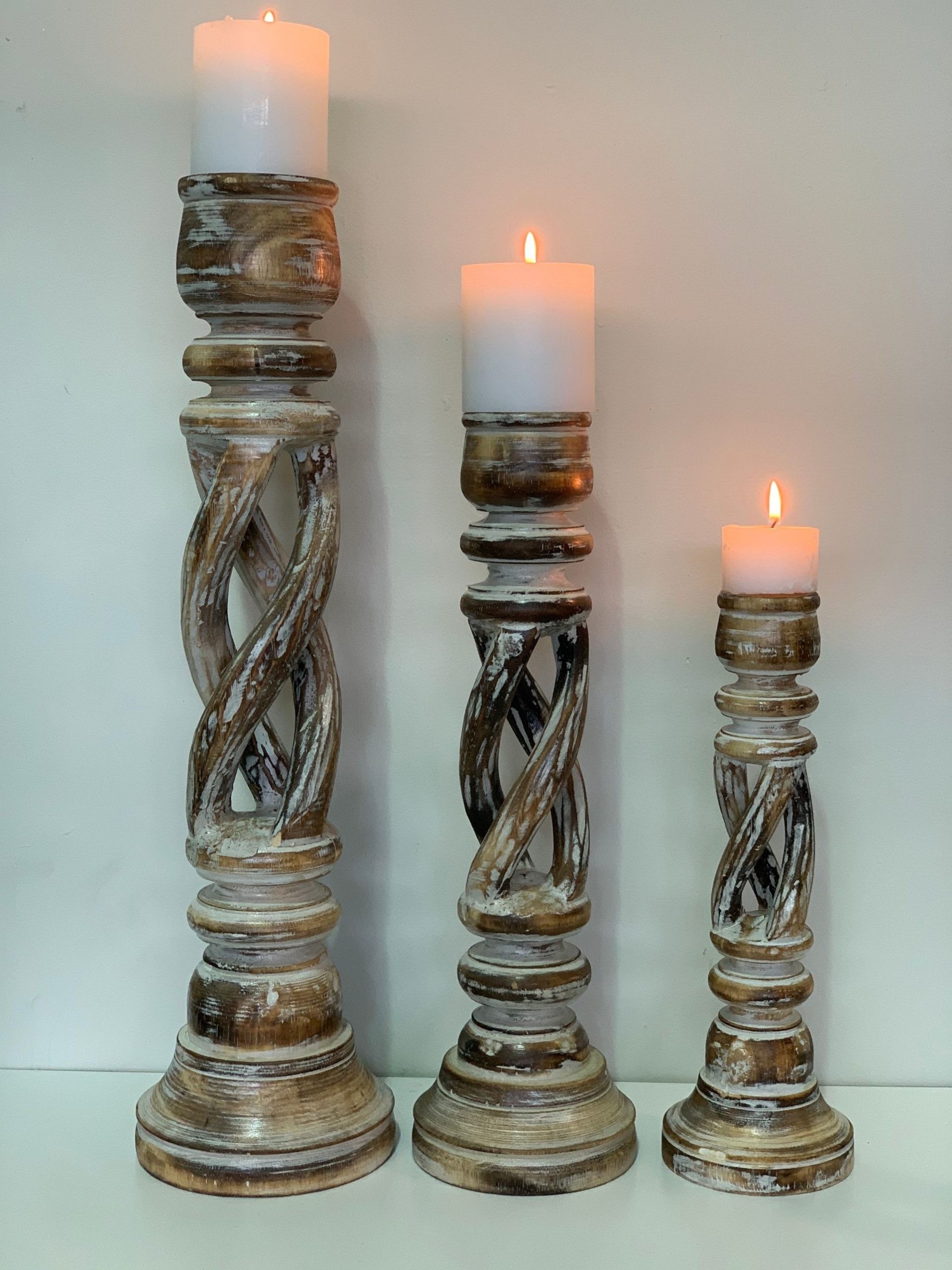 Ka 04a fenton spiral candle holder wood large natural 1