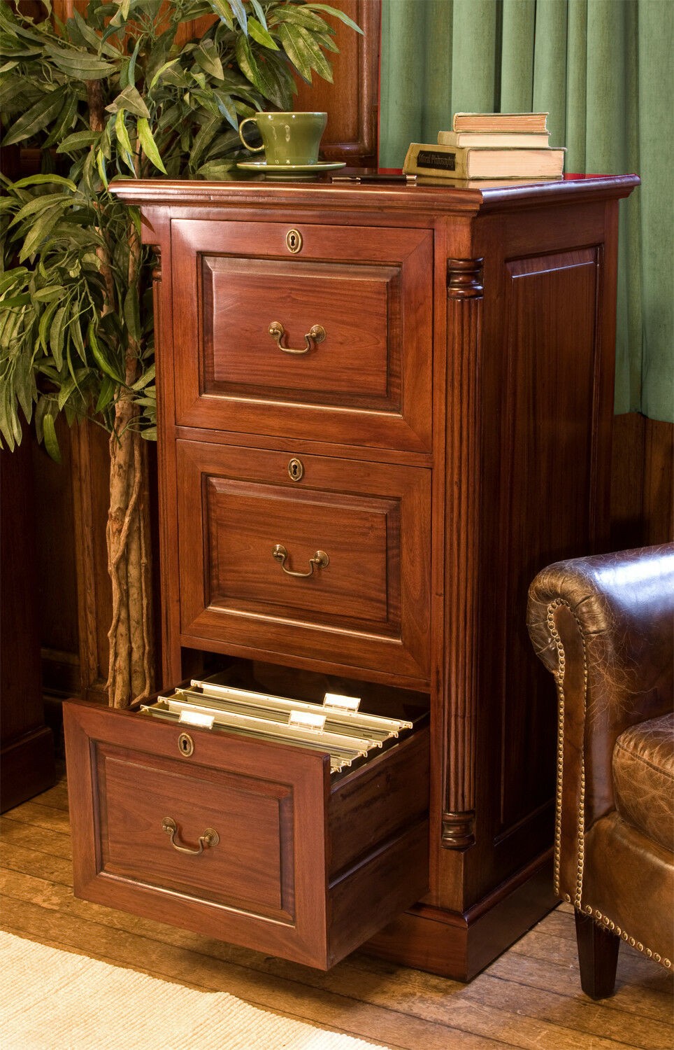 La roque dark wood filing cabinet 3 drawers storage solid