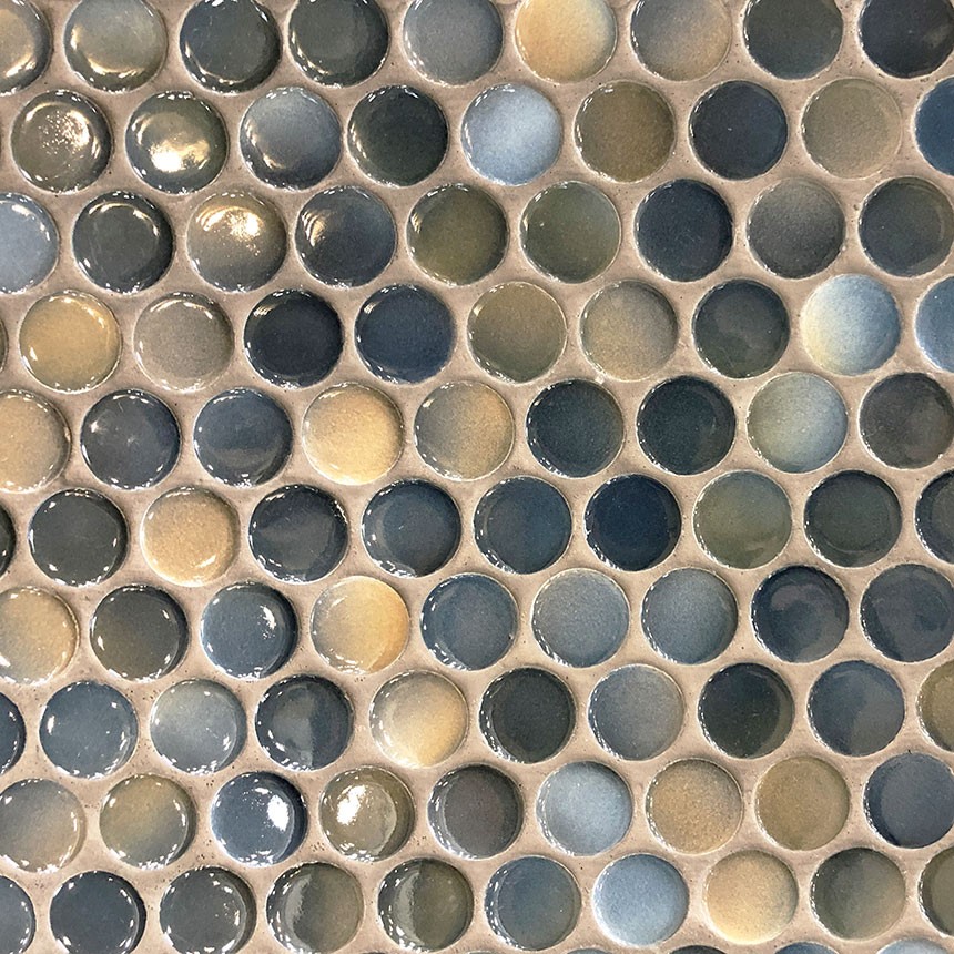 Large ceramic penny round mosaic tile dark blue