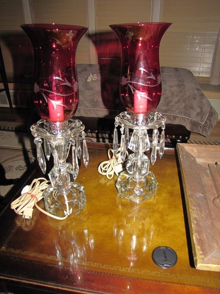 Large hurricane crystal lamps red etched shades crystal