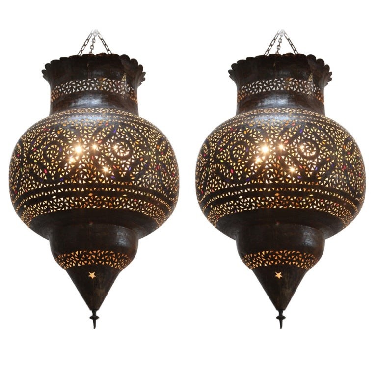 Large moroccan brass hanging lamp at 1stdibs