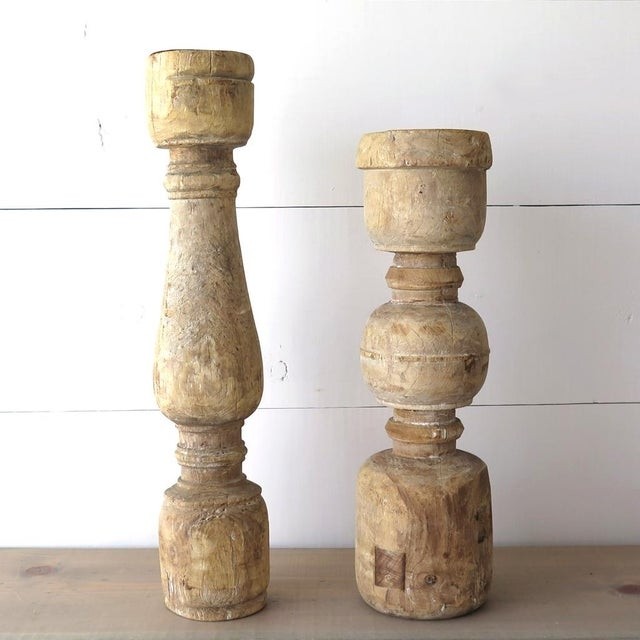Large reclaimed wood baluster candle holders a pair 2