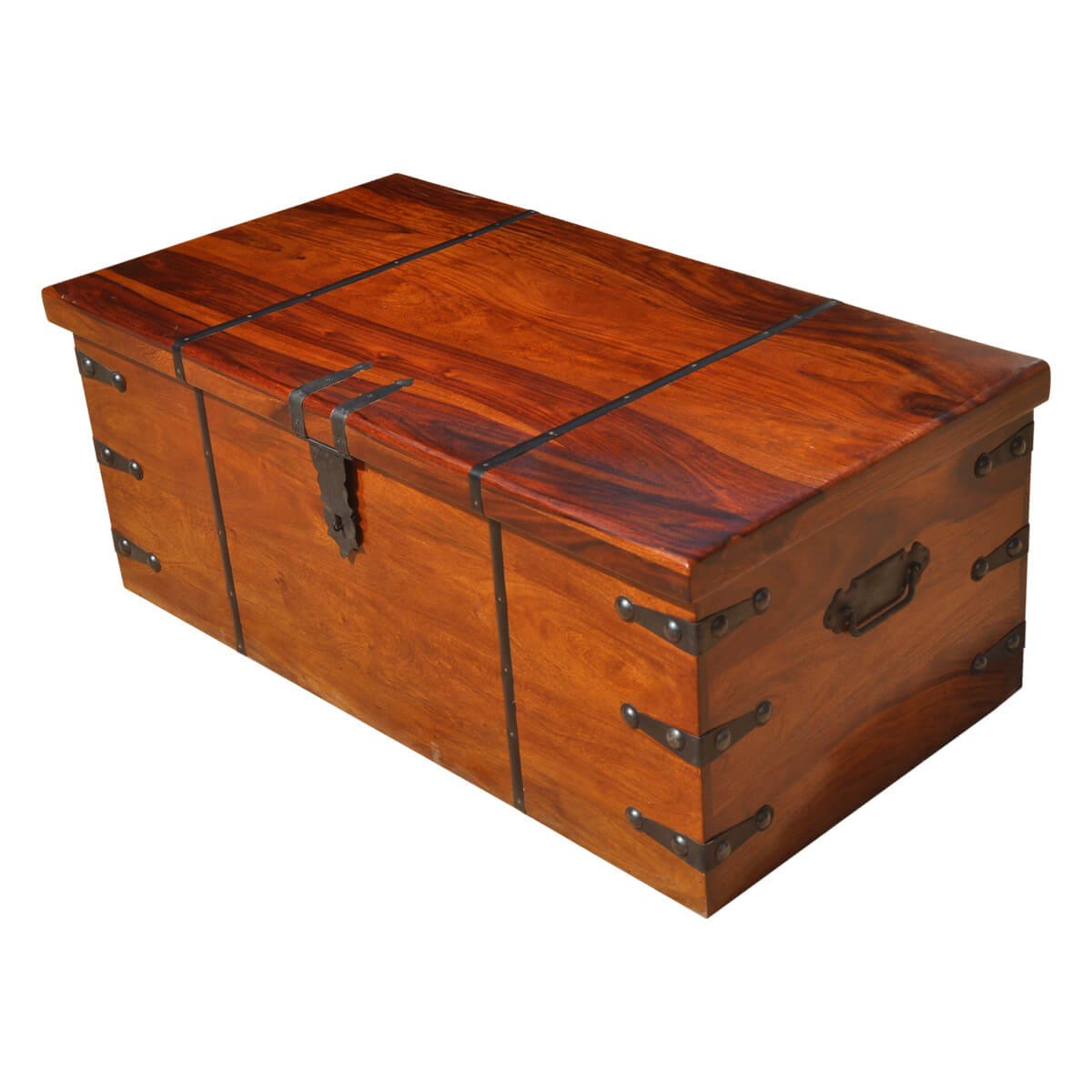 Large solid wood with metal accents storage trunk coffee 2