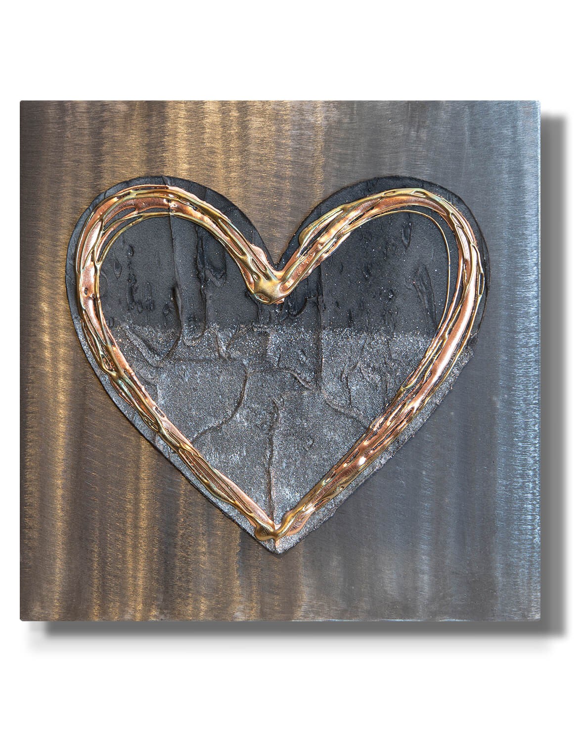 Love heart burnt copper silver wall art contemporary art uk