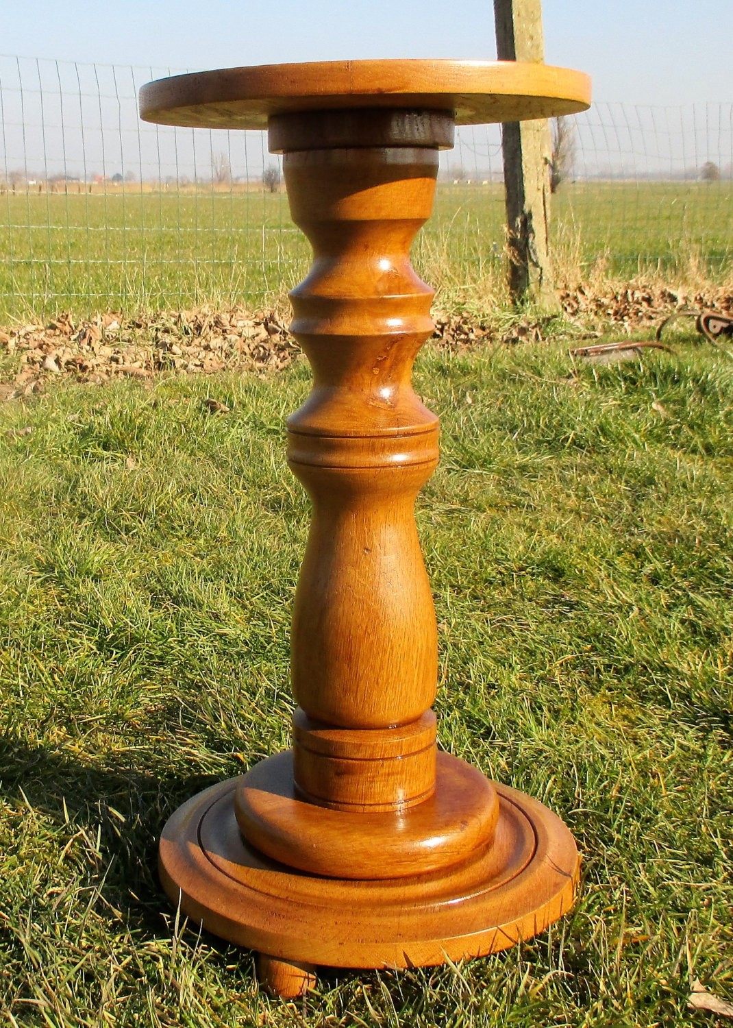 Lovely small carved wood plant stand pedestal side table 1