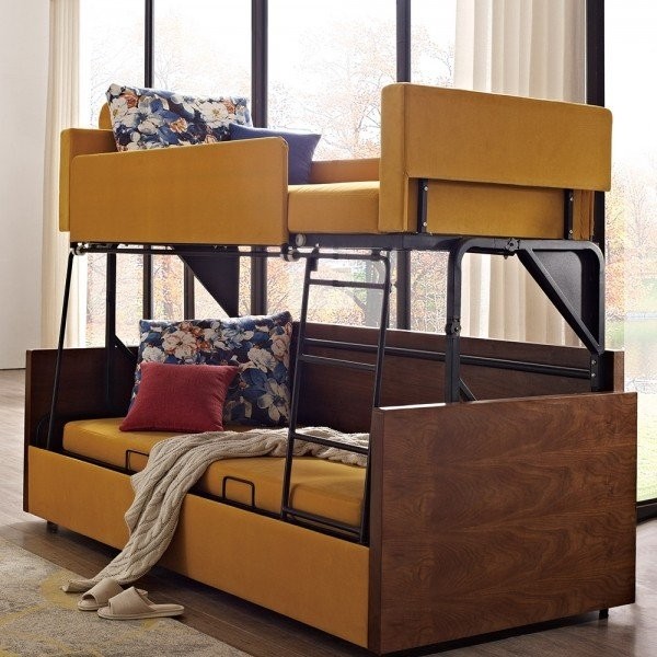 Luxury modern folding wood bunk bed sleeper sofa yellow 1