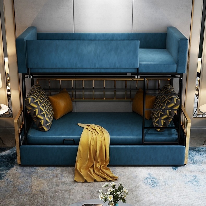 Luxury modern wood bunk bed sleeper sofa blue upholstered 1