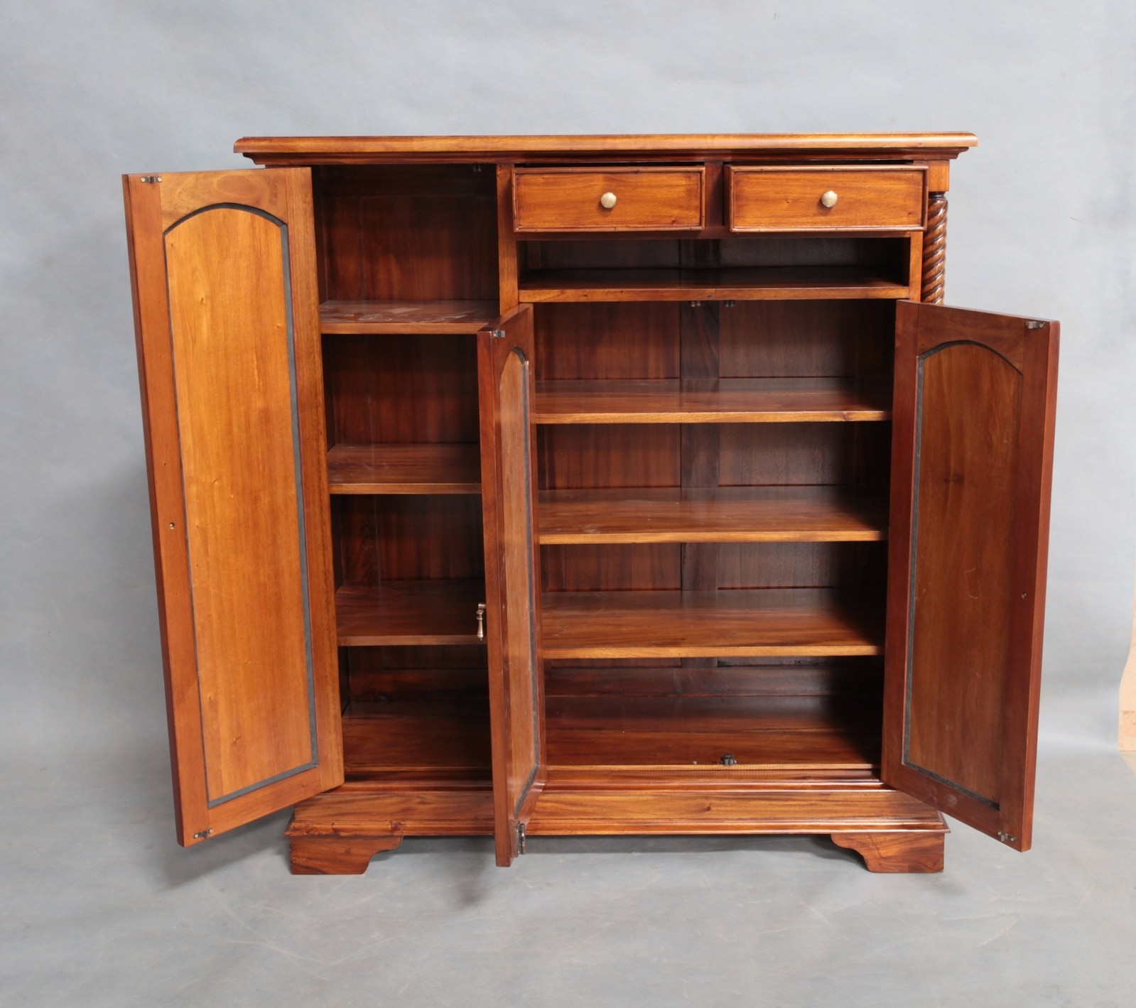 Mahogany wood large shoe cabinet with open shelf