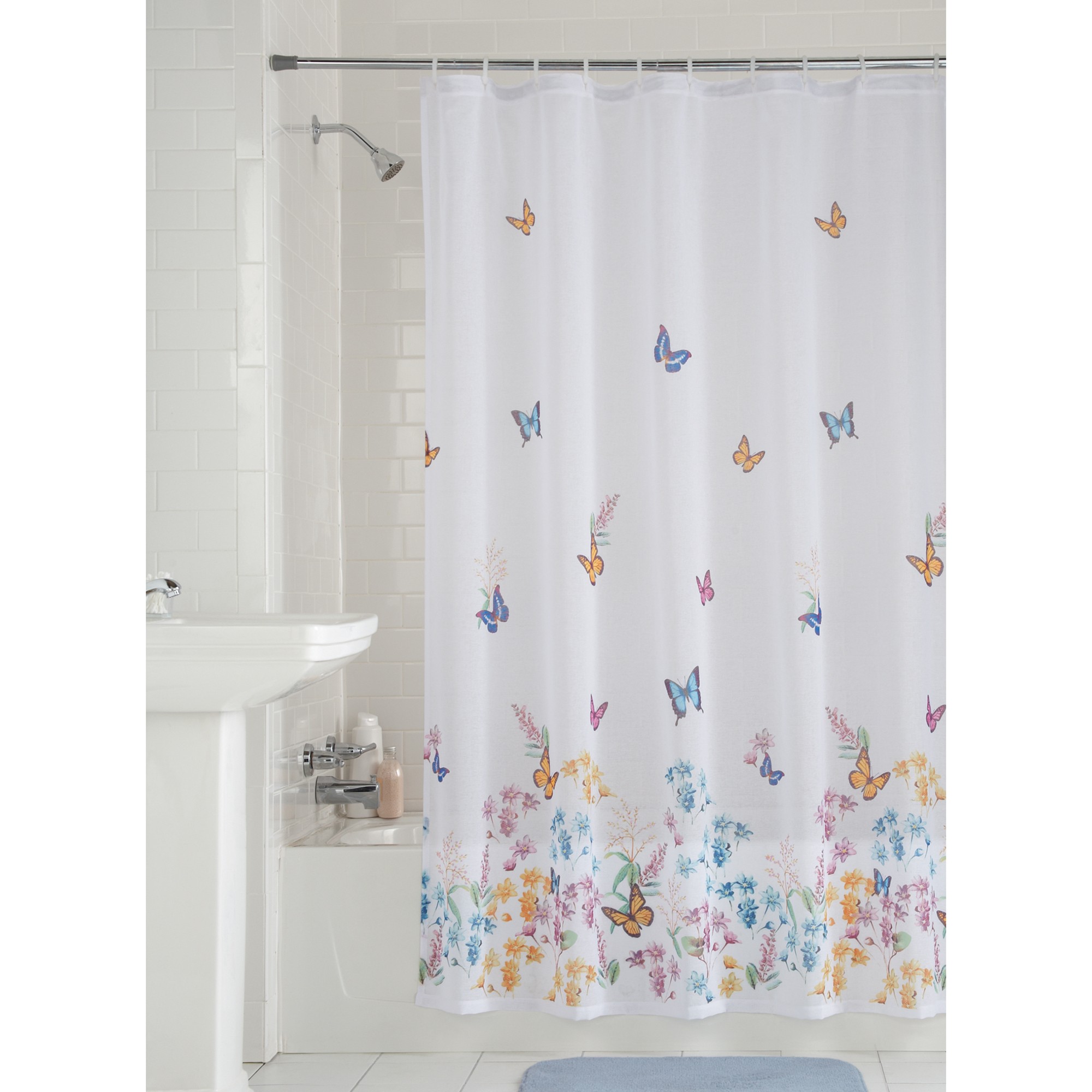 Mainstays butterfly semi sheer fabric shower curtain 70