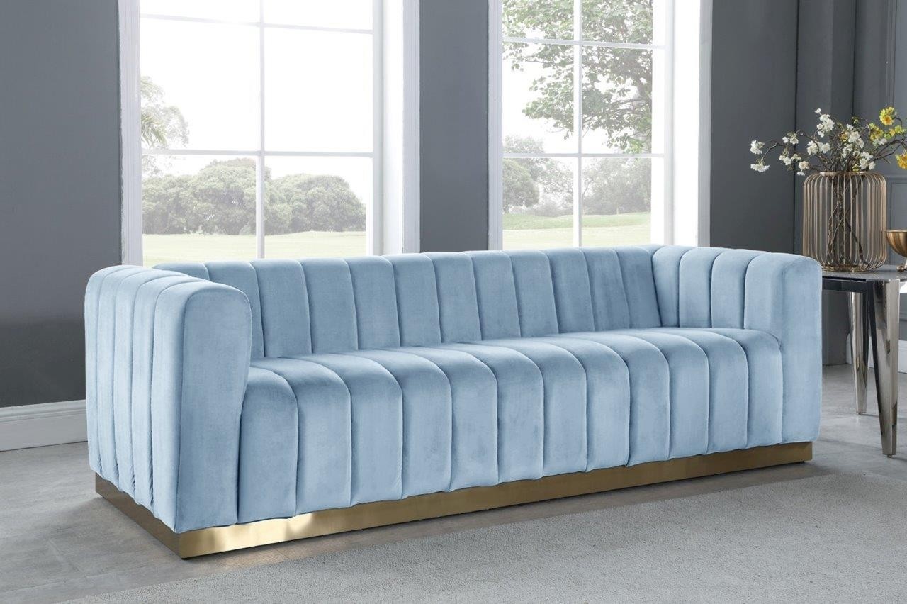 Marlon sky blue velvet sofa 1stopbedrooms