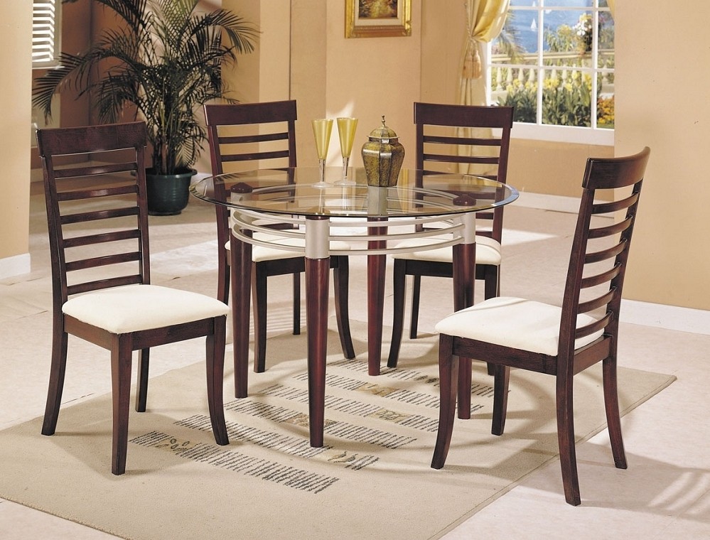 Marseille cherry finish solid wood glass top dining table set