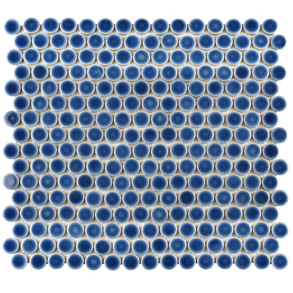 Merola tile hudson penny round denim blue 12 in x