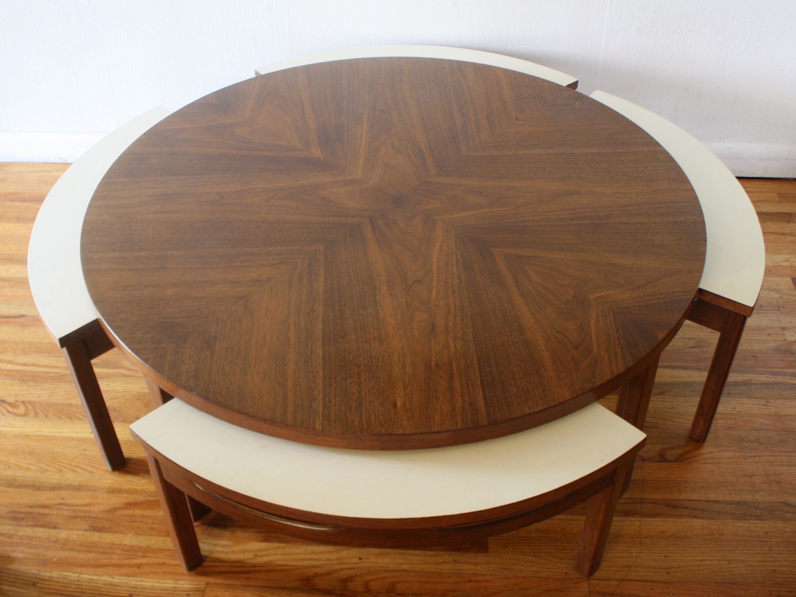 Mid century modern round game coffee table with 4 hidden