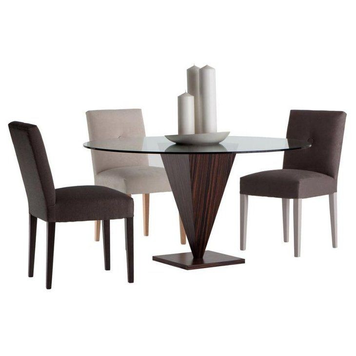 Modern round glass top dining table with wooden base