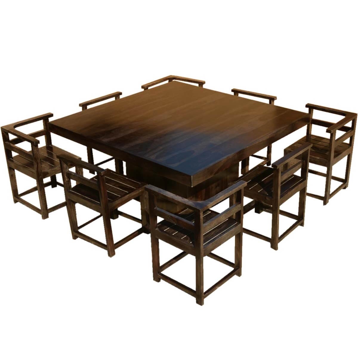 Modern rustic solid wood 64 square pedestal dining table 4