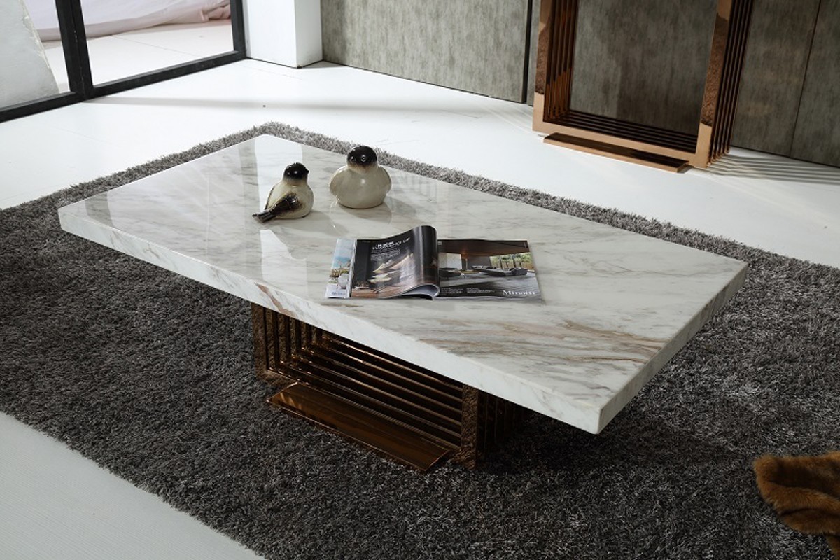 Modrest kingsley modern marble rosegold coffee table