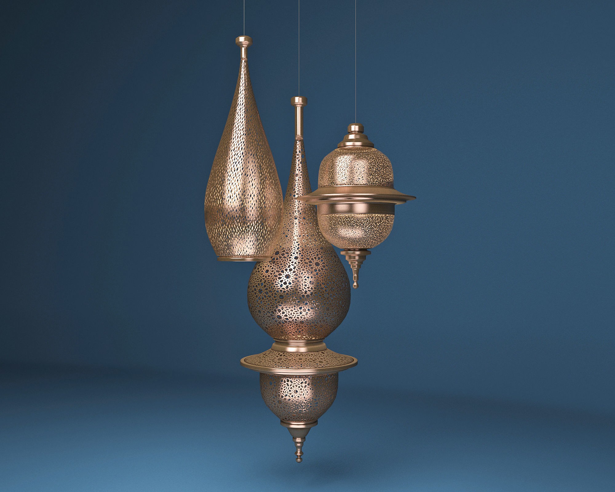 Moroccan hanging lamp collection copper finish 3d