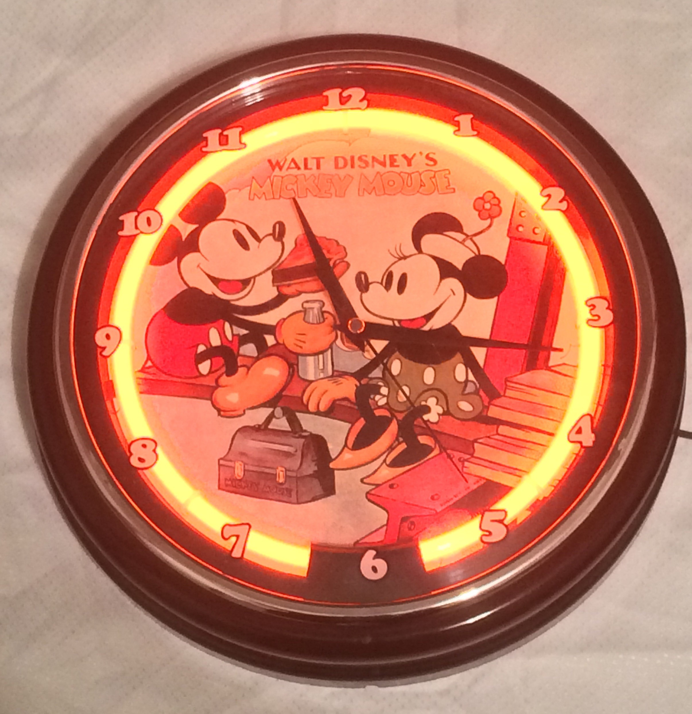 Neon wall clock disneys mickey and minnie mouse brians