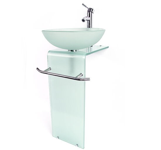 New bathroom vanity pedestal frosted glass vessel sink