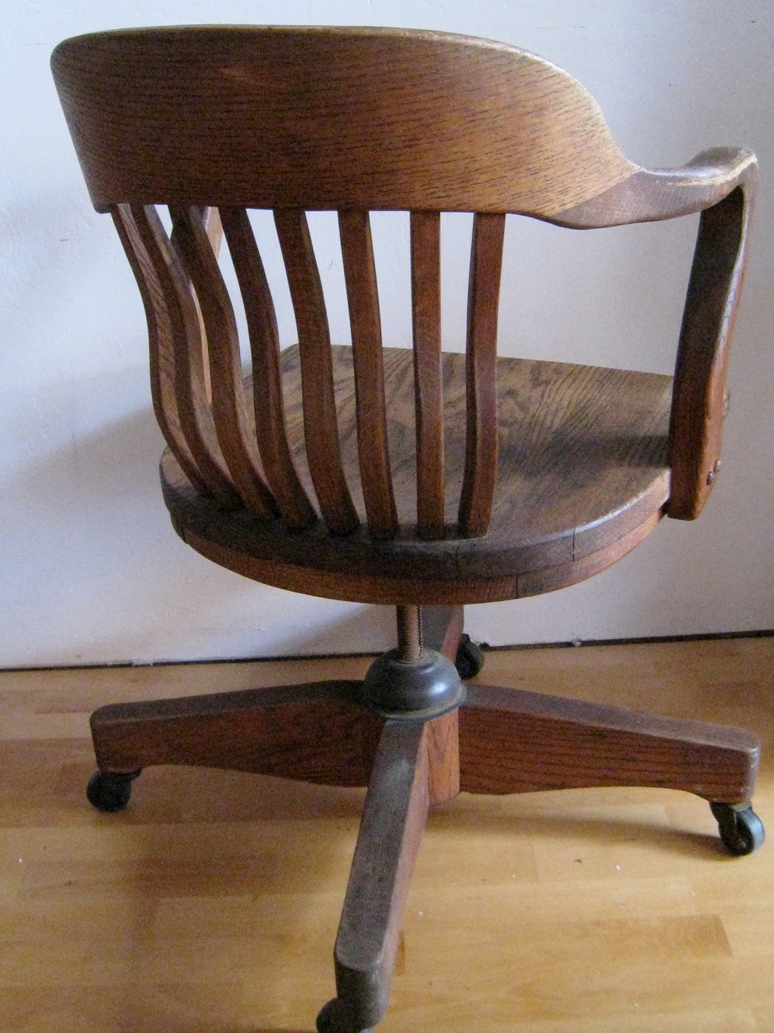 Oak desk chair art deco swivel tilting rolling office chair