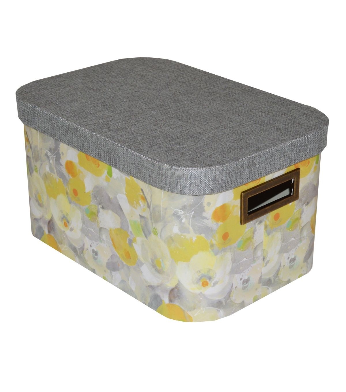 Organizing essentials large oval lidded box yellow floral