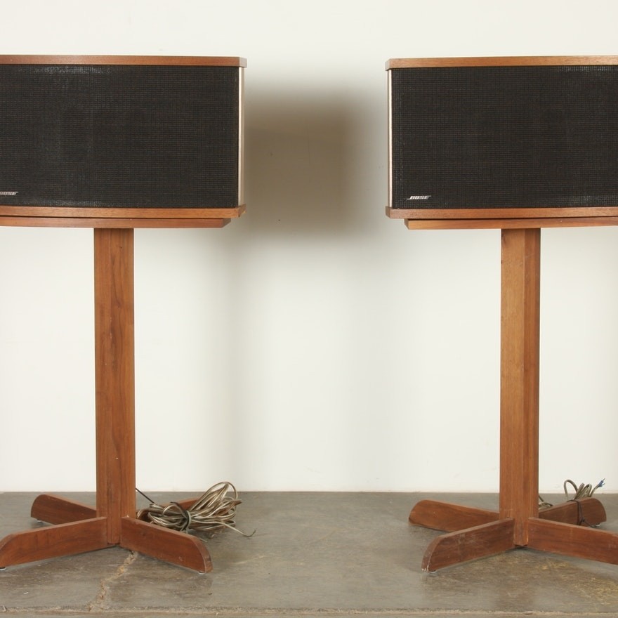 Pair of bose 901 series v speakers and stands walnut