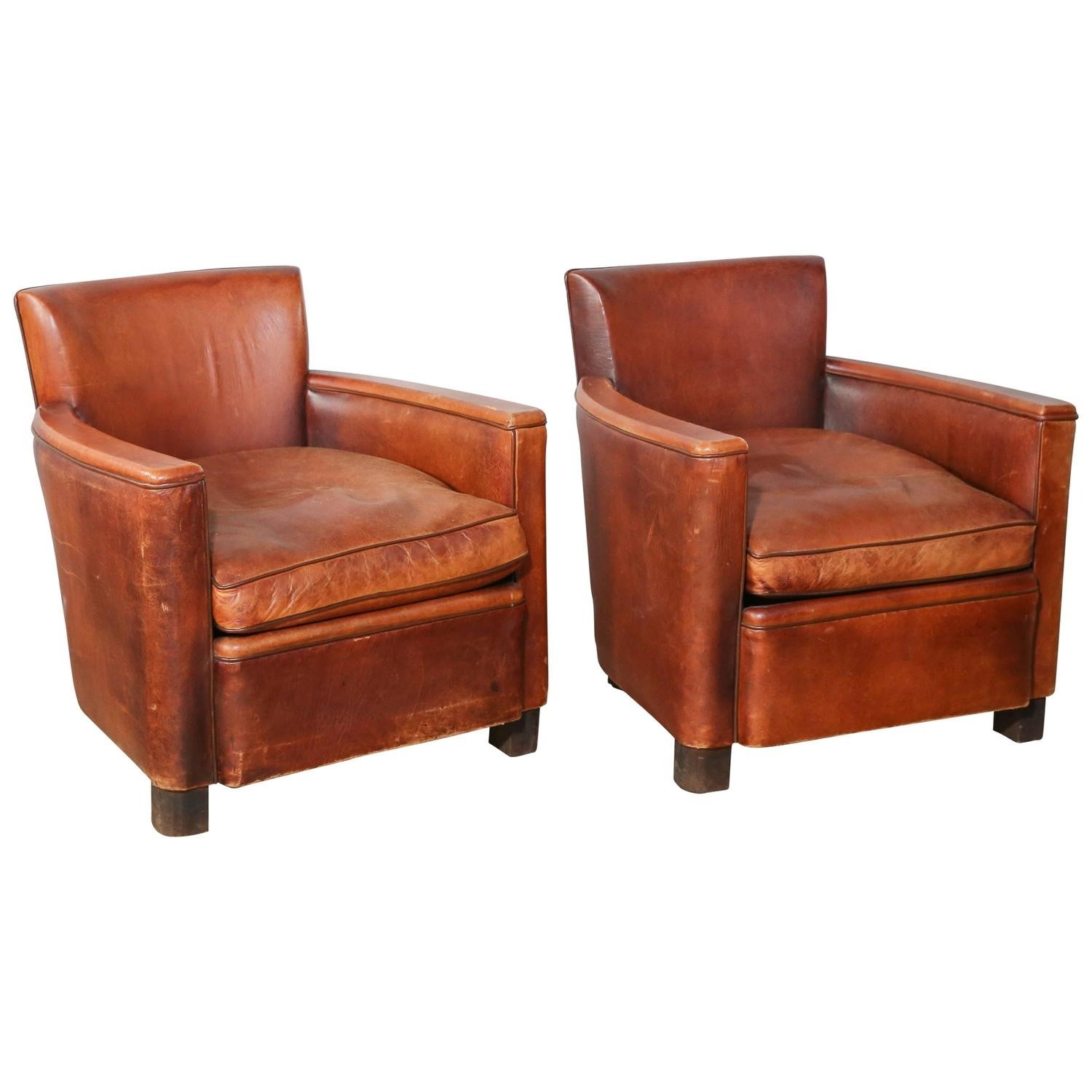 Pair of vintage leather club chairs for sale at 1stdibs