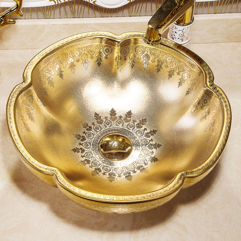 Pedestal gold luxury and modern vessel sink for bathroom 2