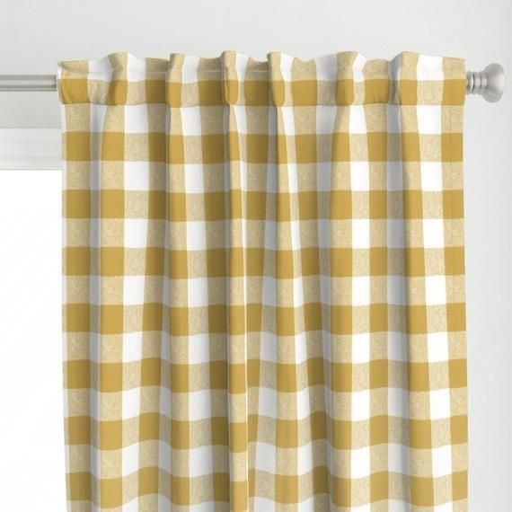 Plaid curtain panel buffalo check cornflower yellow by