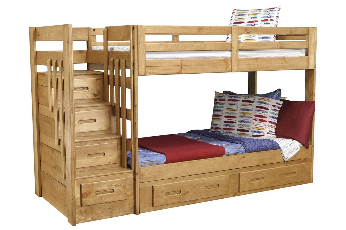 Ponderosa twin stair storage bunk bed with storage trundle