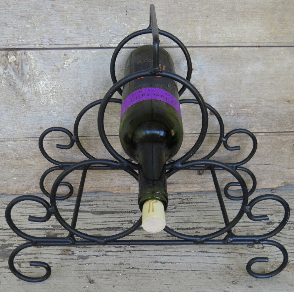 Primitive wrought iron wine rack 3 bottle rack rustic