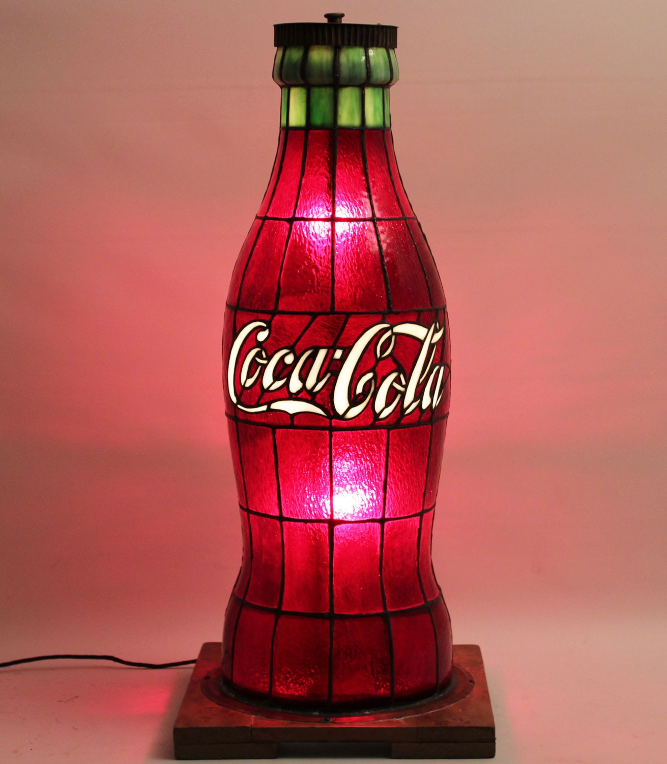 Rare leaded glass coca cola promotional lamp circa 1920