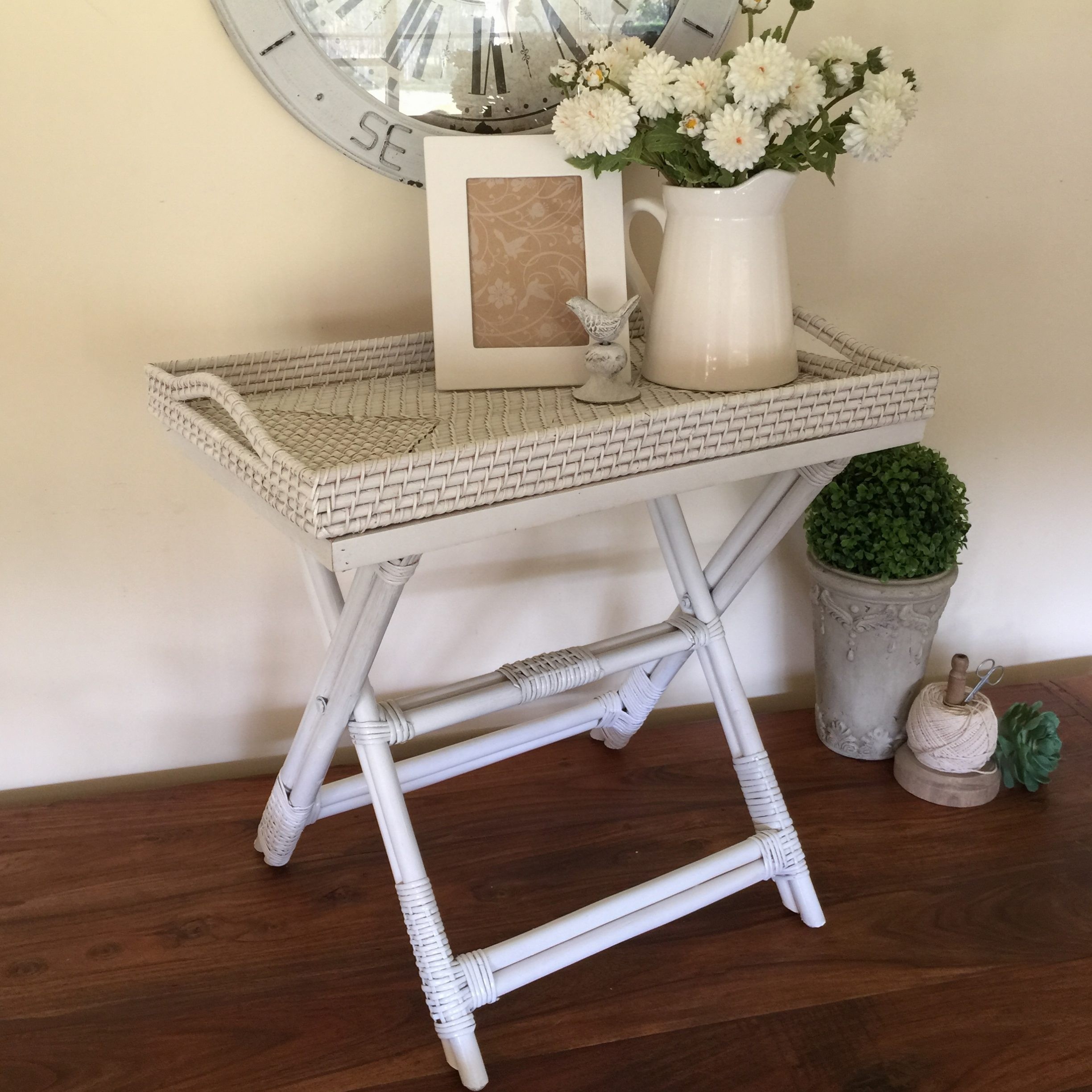 Rattan butlers tray table white humble home