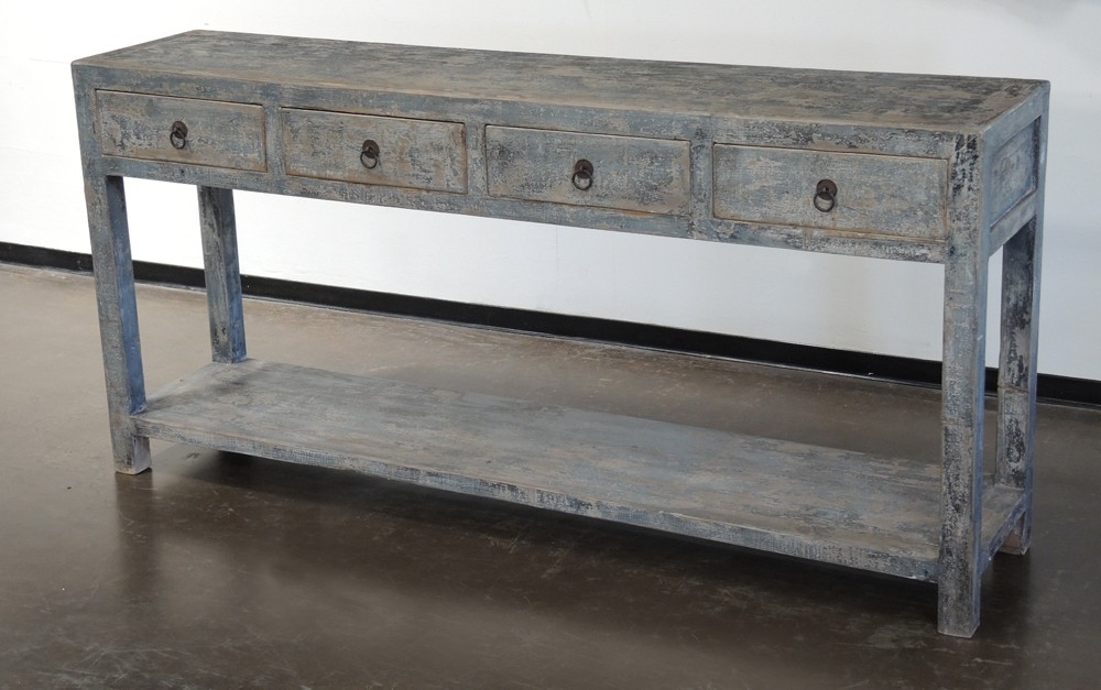 Reclaimed wood hand painted console table with drawers