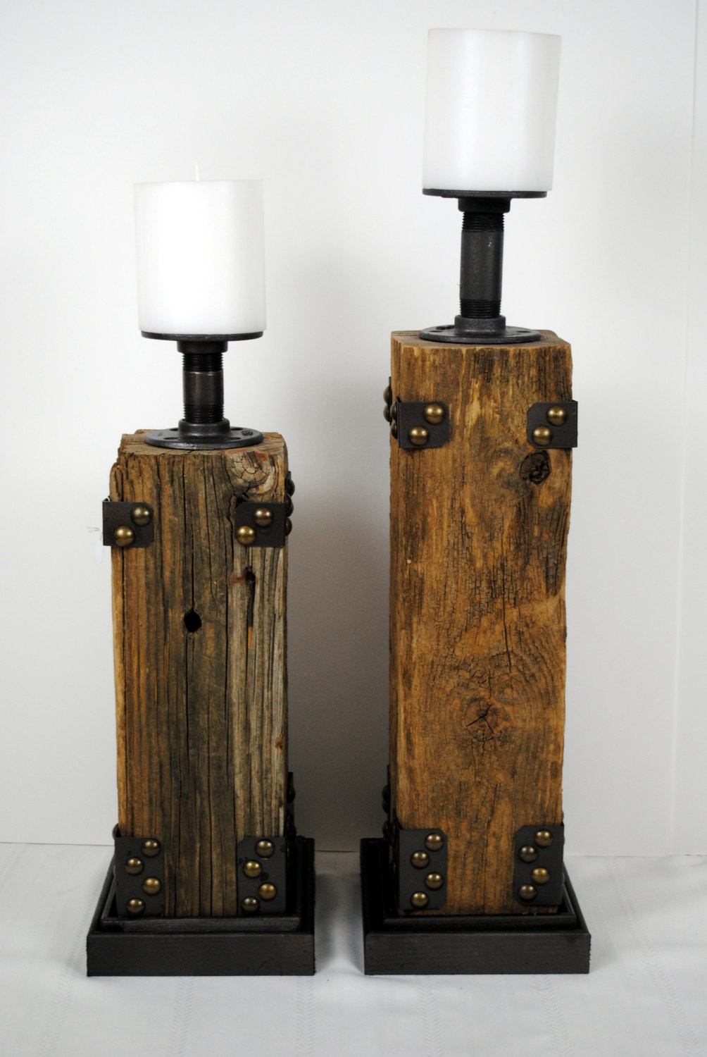 Reclaimed wood pillar candle holder