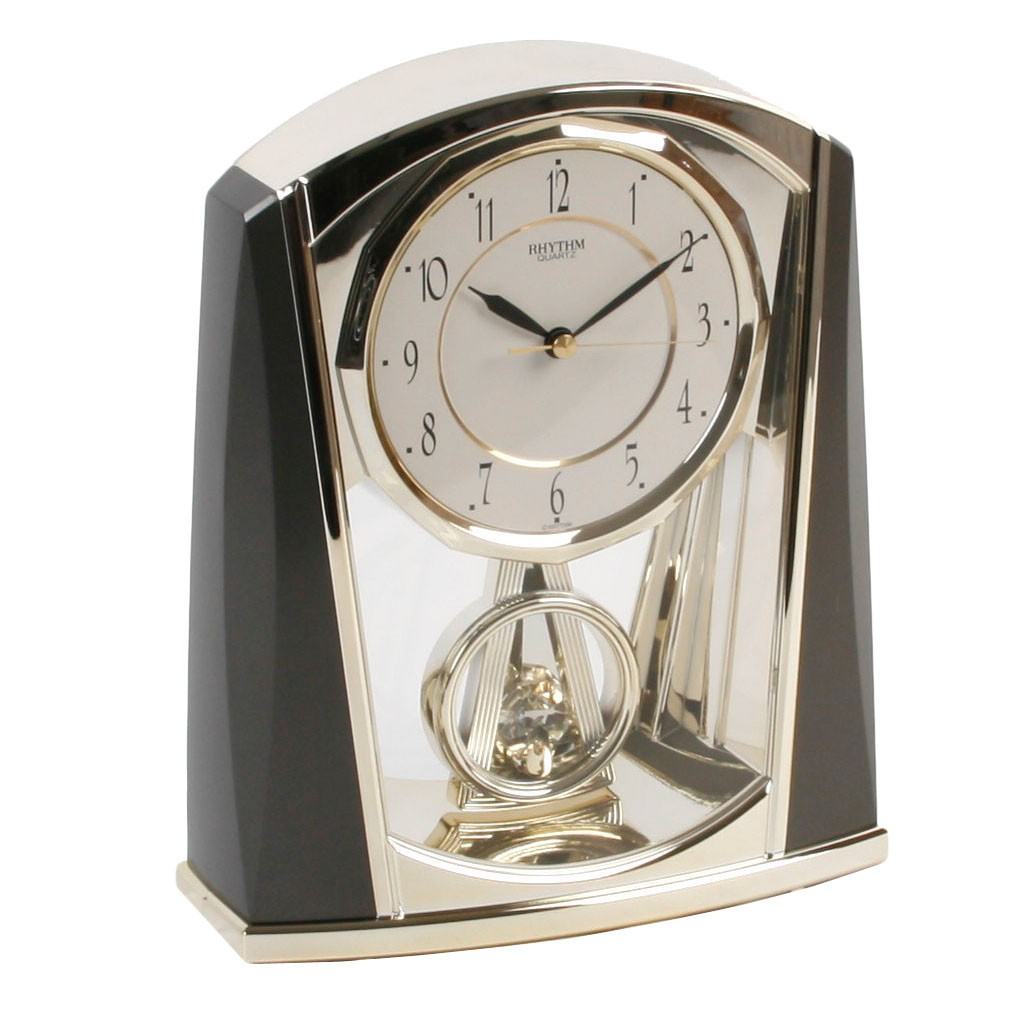 Rhythm contemporary modern mantel clock black and grey