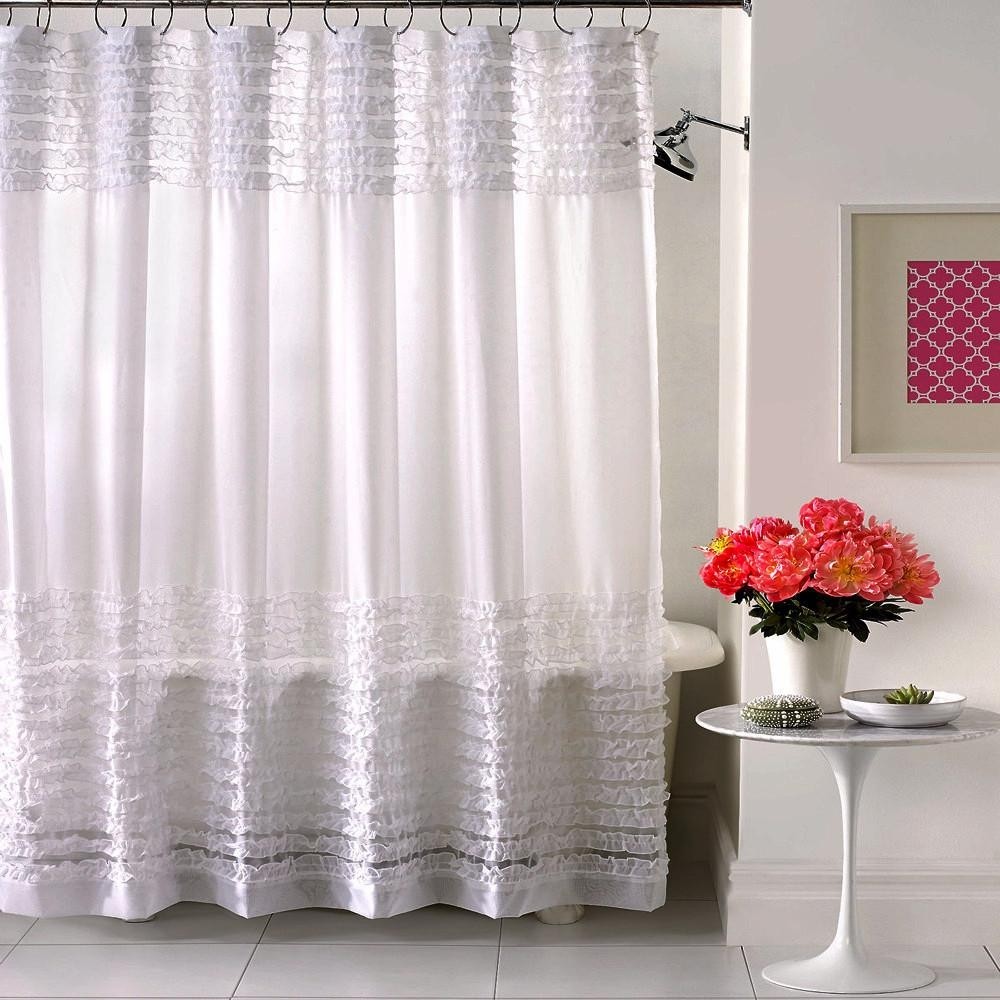 Ruffles sheer fabric shower curtain 1