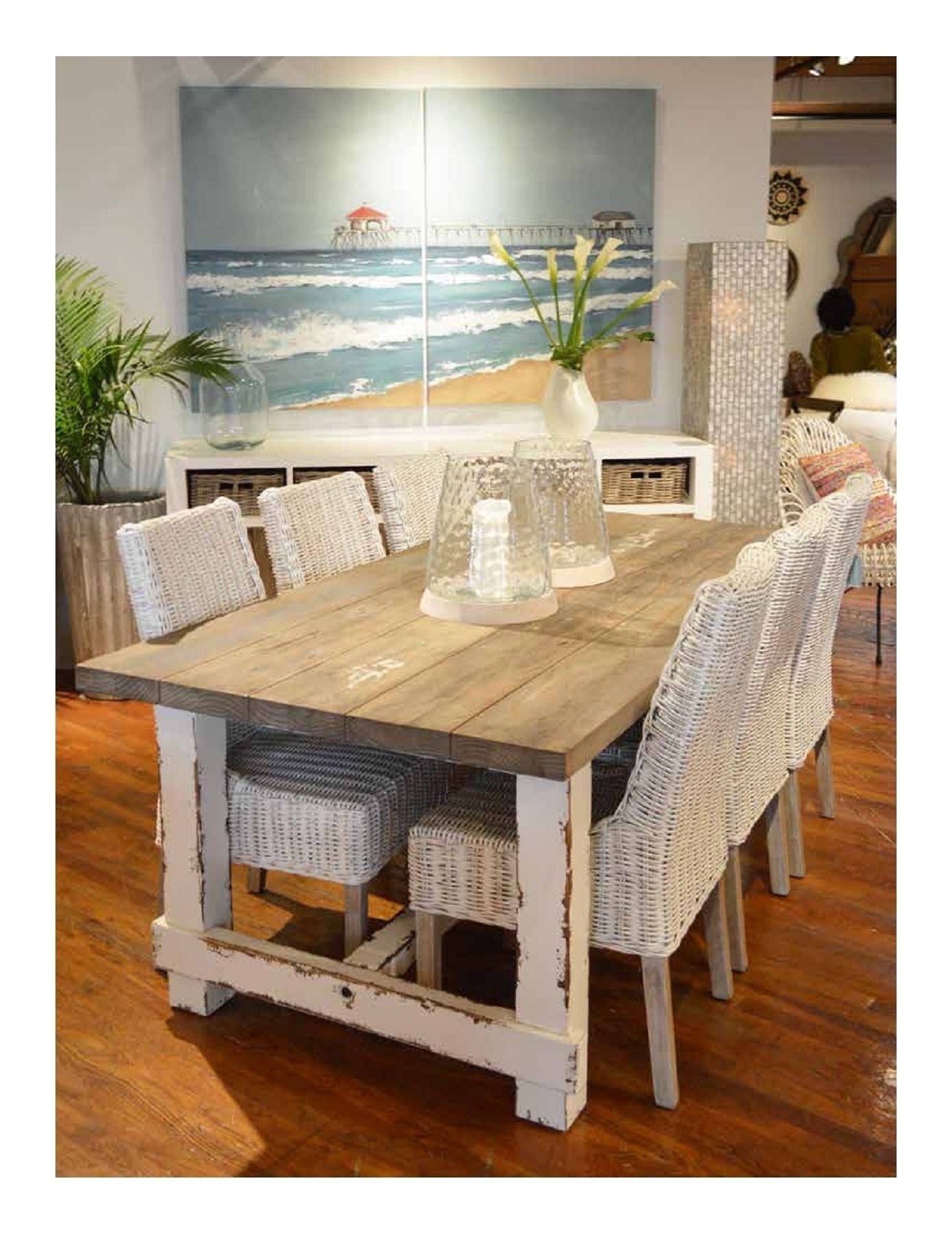 Rustic farmhouse wood dining table distressed white