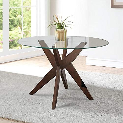 Rustic glass round dining table solid wood asterisk base