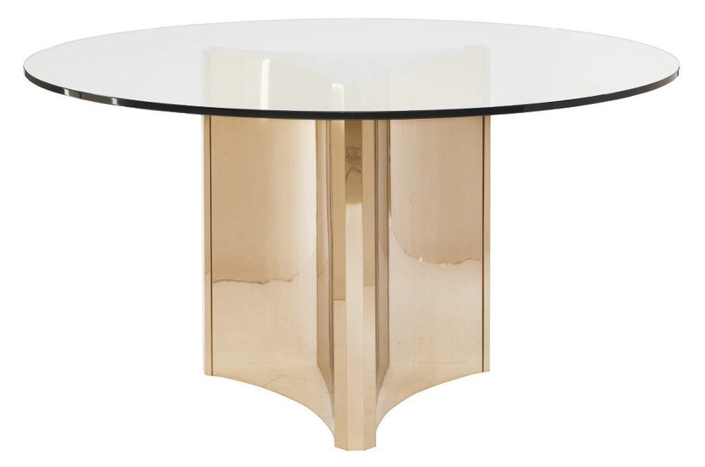 Samson round patinated brass dining table mortise tenon